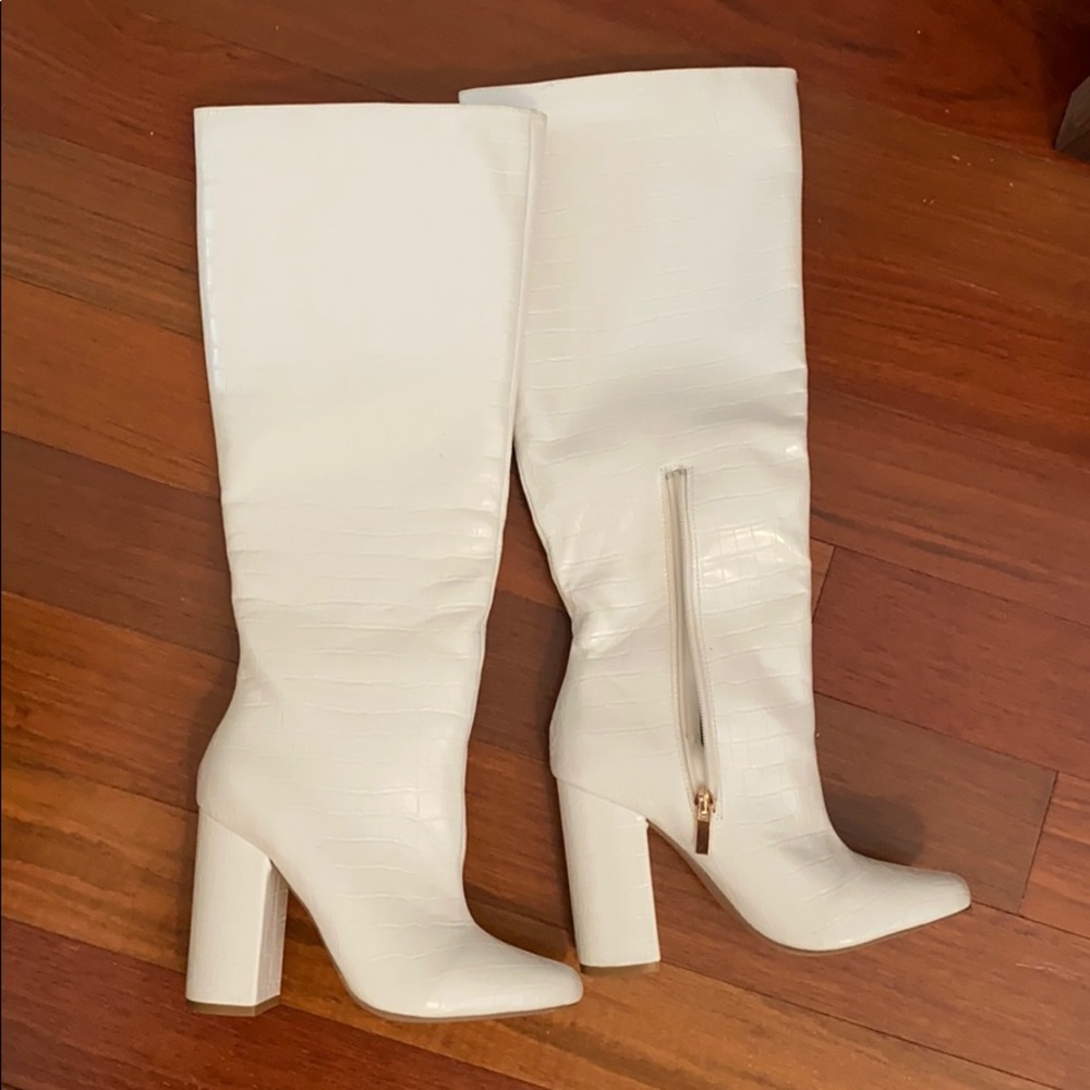 Showdazzle thigh high white boots